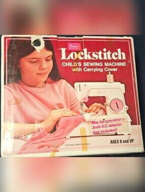 Vintage 1970s Sears Lockstitch Child's Sewing Machine COMPLETE in Box w/ Adapter
